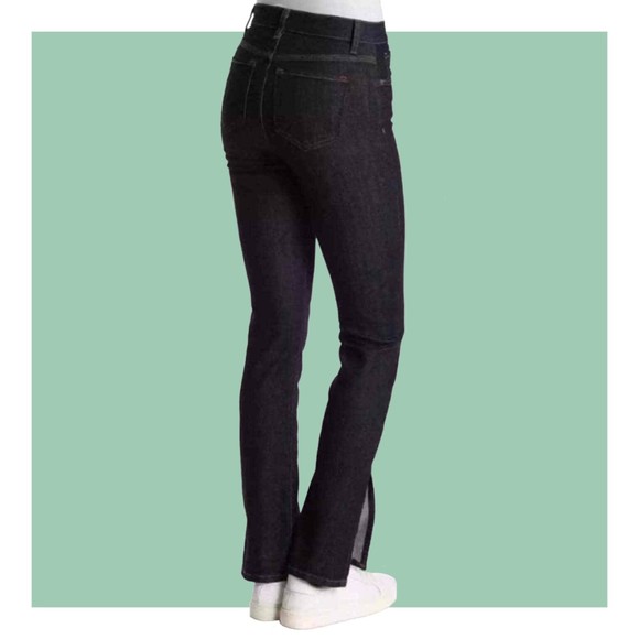 BLDWN Vented Skinny High Rise Side Slit Outer Ankle Flare Dark Blue Denim Jeans - Picture 3 of 17